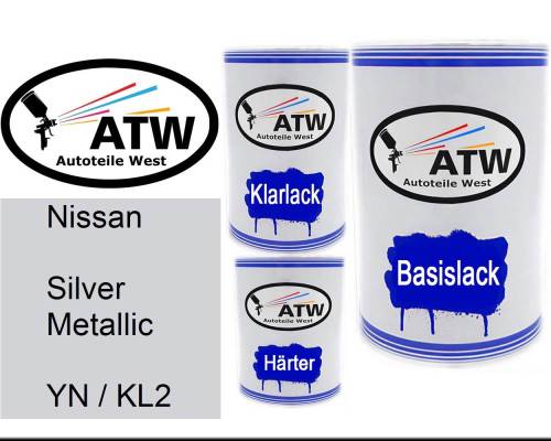 Nissan, Silver Metallic, YN / KL2: 500ml Lackdose + 500ml Klarlack + 250ml Härter - Set, von ATW Autoteile West.